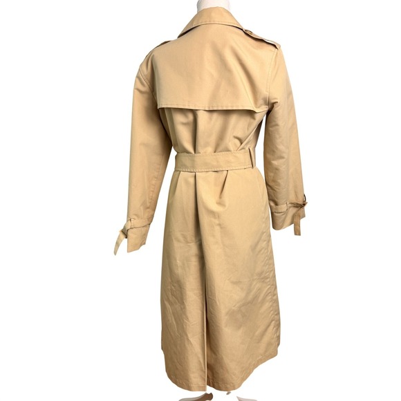 Vintage Long Trench Coat Womens 10 Tan Belted Double Breasted Old Money Preppy - Picture 8 of 12